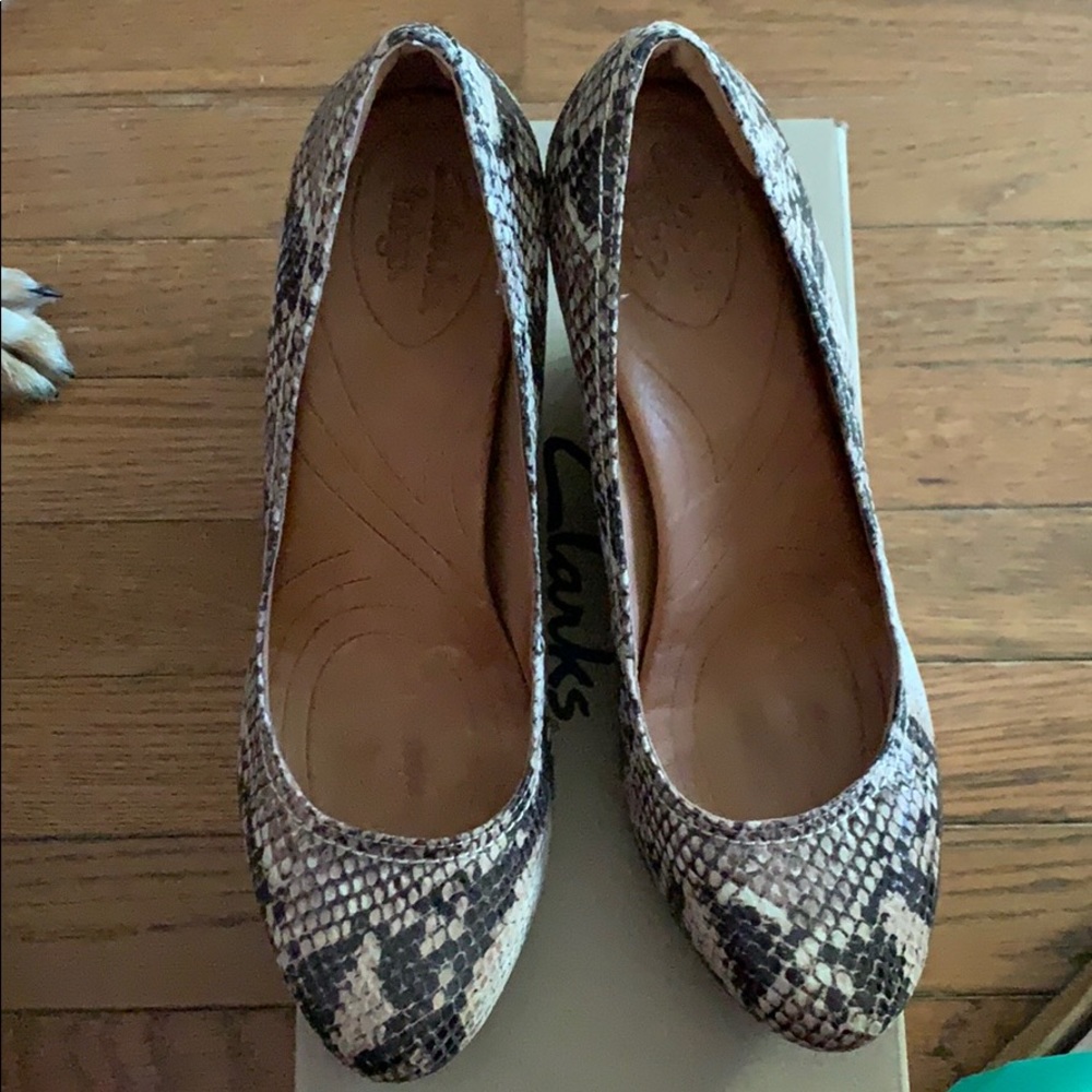 Faux snake print wedges